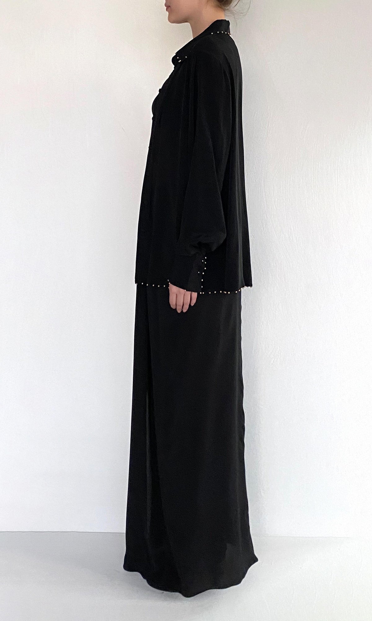 Hemant And Nandita | Palm Viscose Crepe Front Drape Maxi Skirt | Black