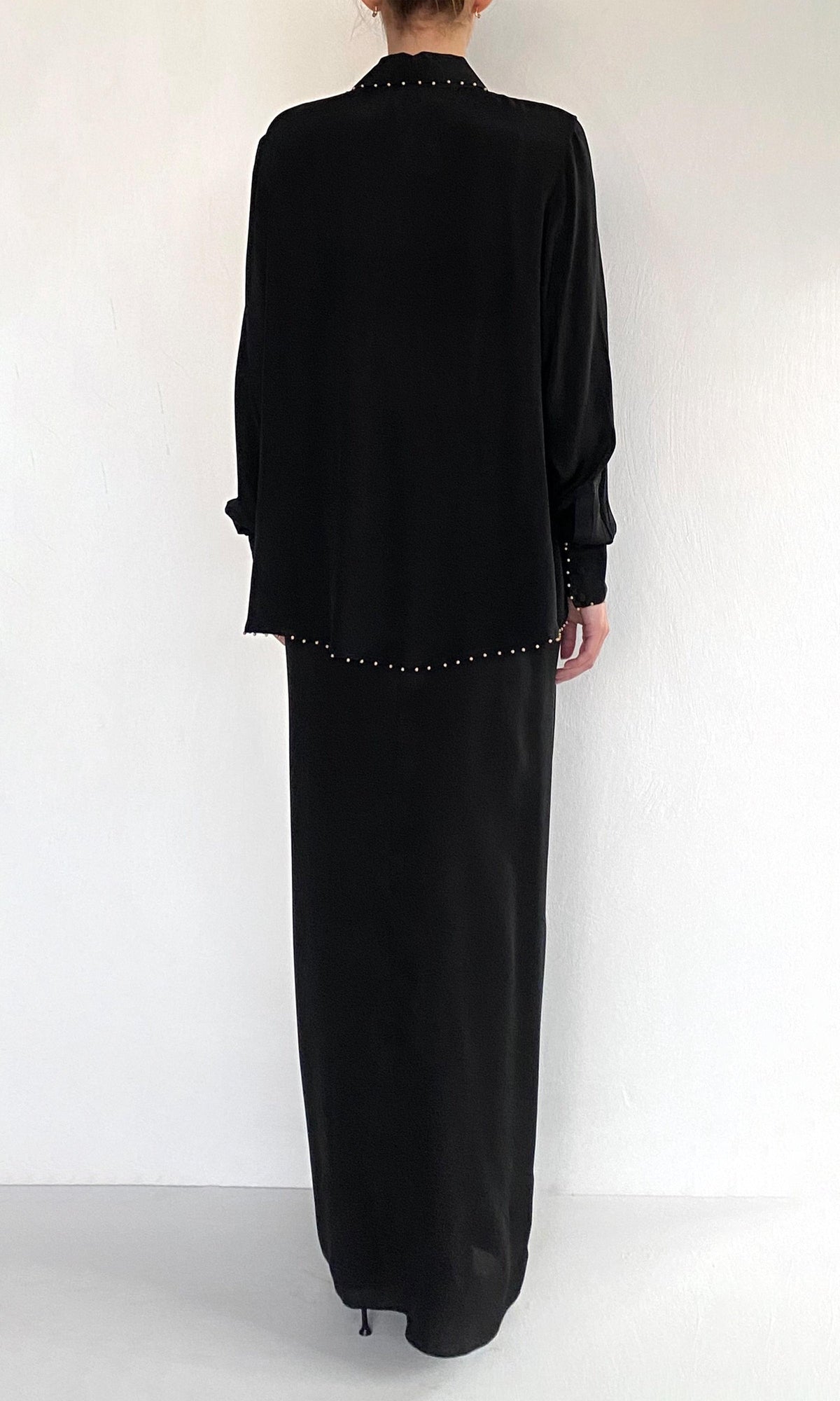 Hemant And Nandita | Palm Viscose Crepe Front Drape Maxi Skirt | Black