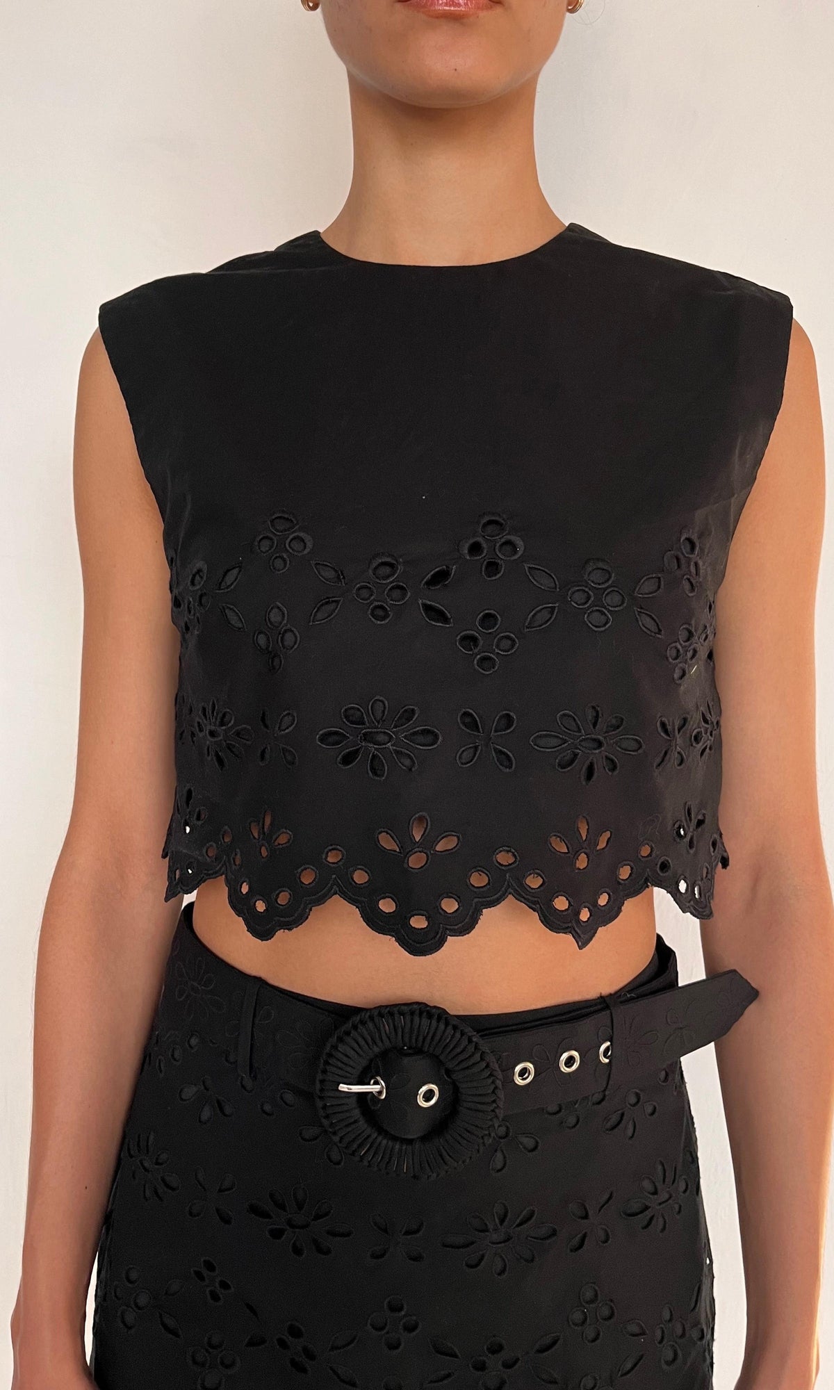 Hemant And Nandita | Raga Cotton Schiffli Crop Top | Black