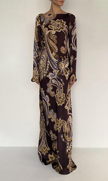Hemant And Nandita | Reem Viscose Satin Long Bias Dress | Brown