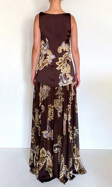 Hemant And Nandita | Reem Polyester Double Satin Low Armhole Maxi Dress | Brown