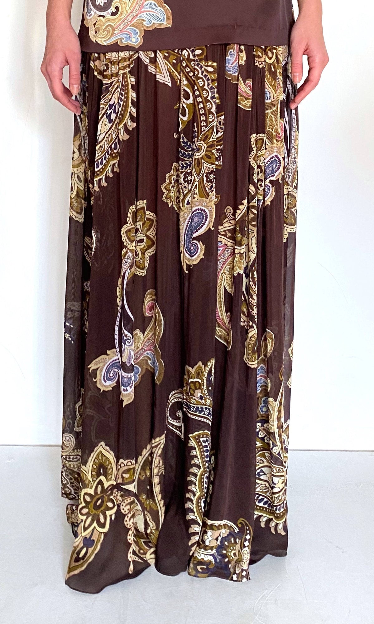 Hemant And Nandita | Reem Polyester Double Satin Low Armhole Maxi Dress | Brown