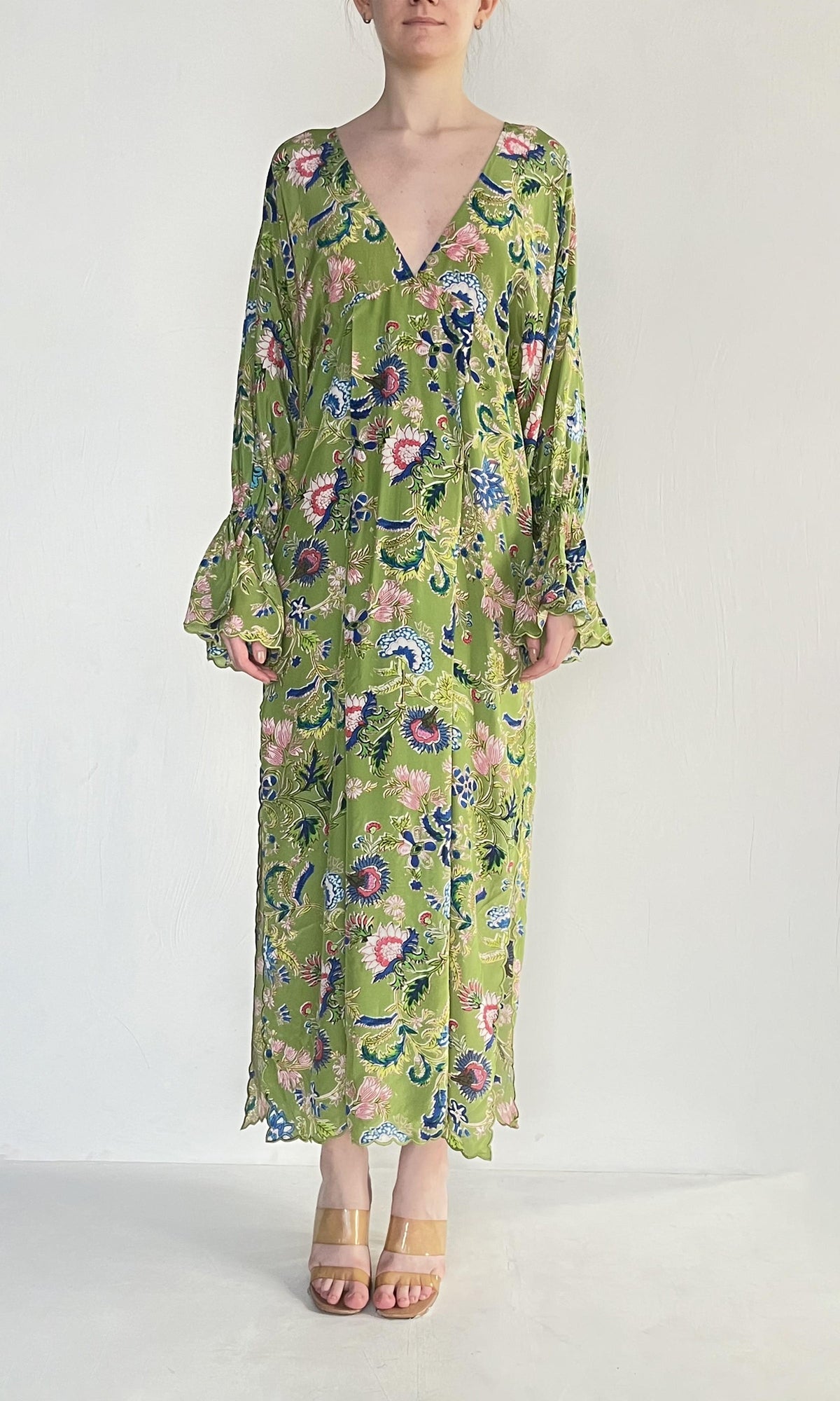 Womens | Rhea Viscose Crepe Kaftan | Green Multi