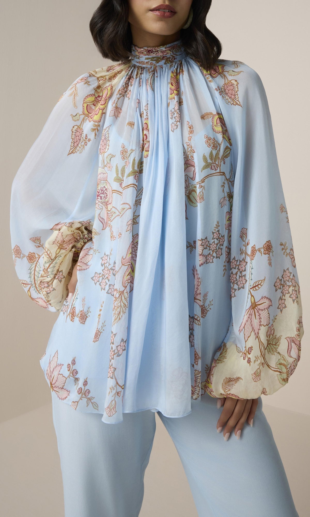 Hemant And Nandita | Riah Viscose Flat Chiffon Top | Powder Blue