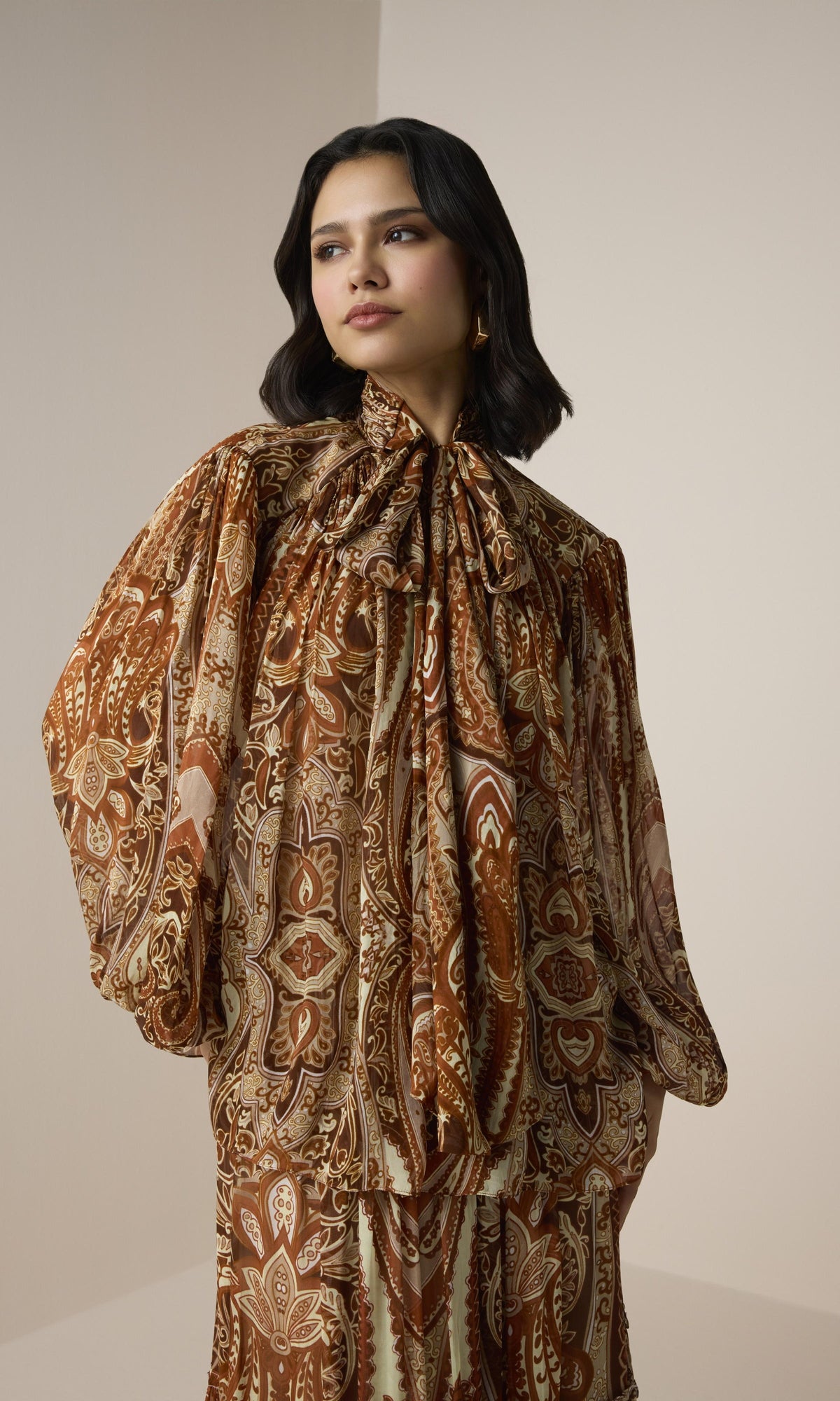 Hemant And Nandita | Rida Viscose Flat Chiffon Tiered Maxi Skirt | Multi