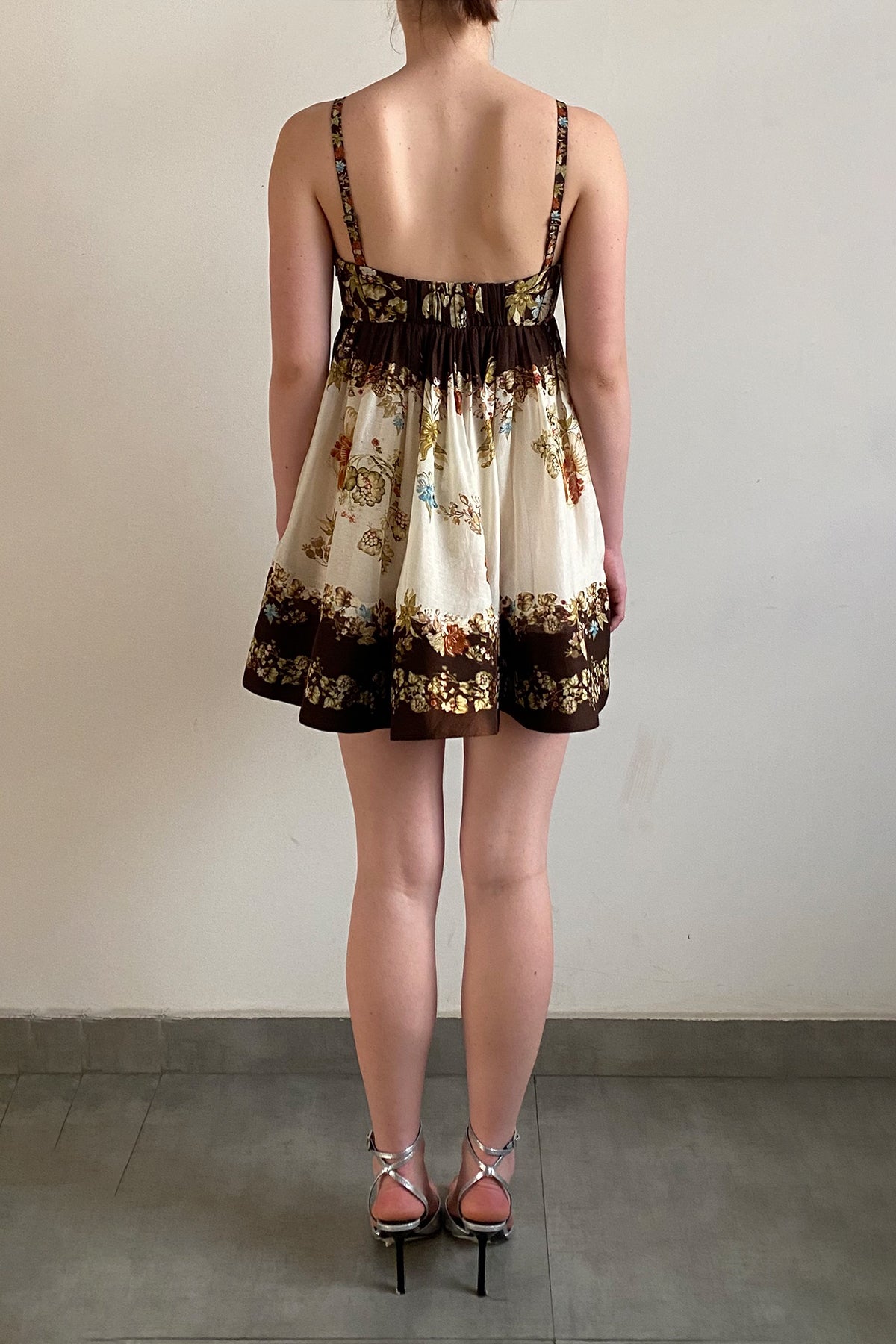 Short Dress With Quilted Yoke | Brown Mix