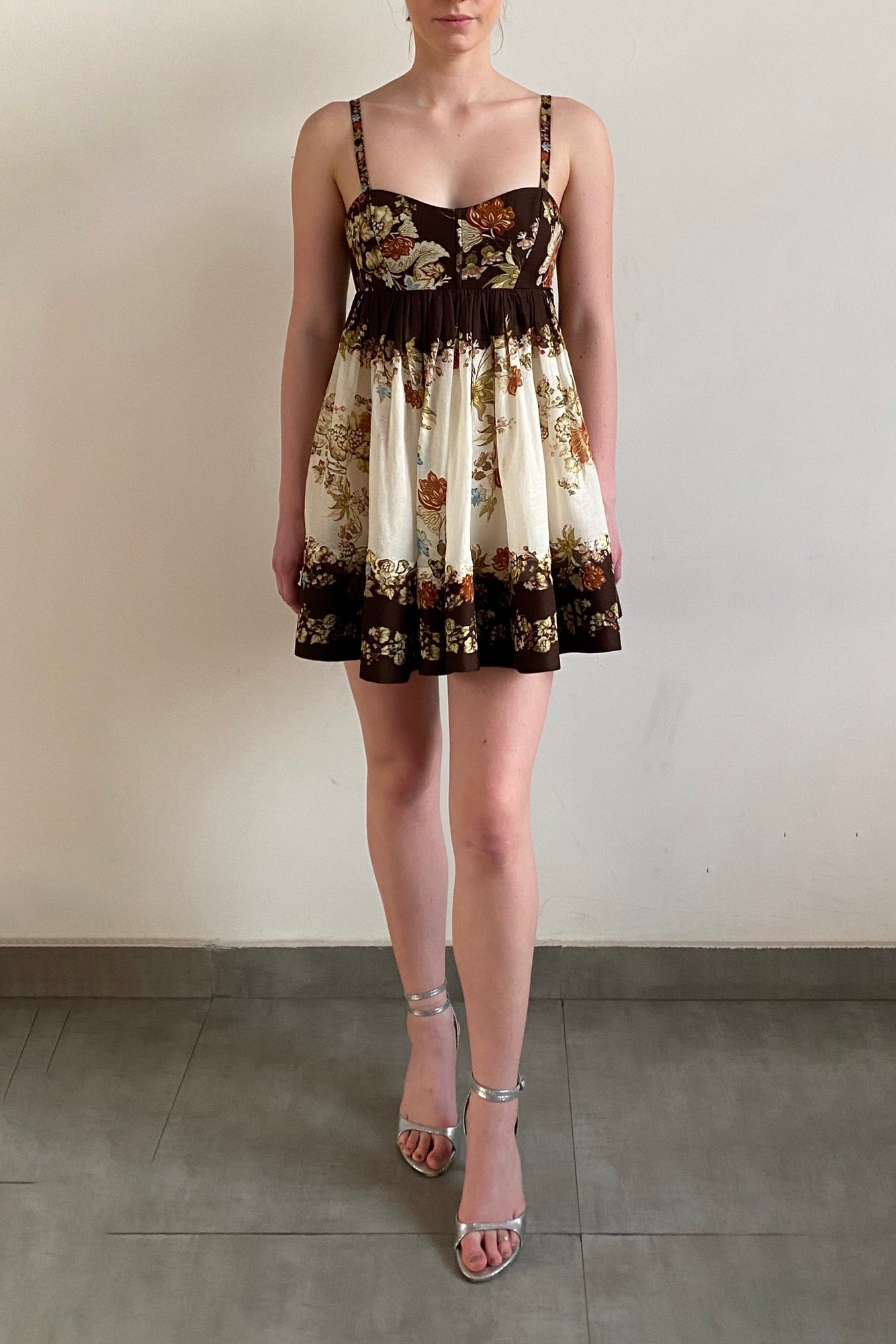 Short Dress With Quilted Yoke | Brown Mix