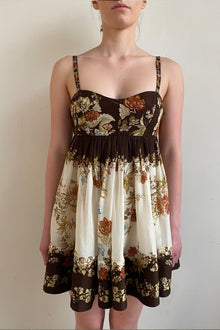 Short Dress With Quilted Yoke | Brown Mix