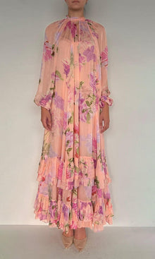 Hemant And Nandita | Ruba Viscose Flat Chiffon Maxi Dress | Pink