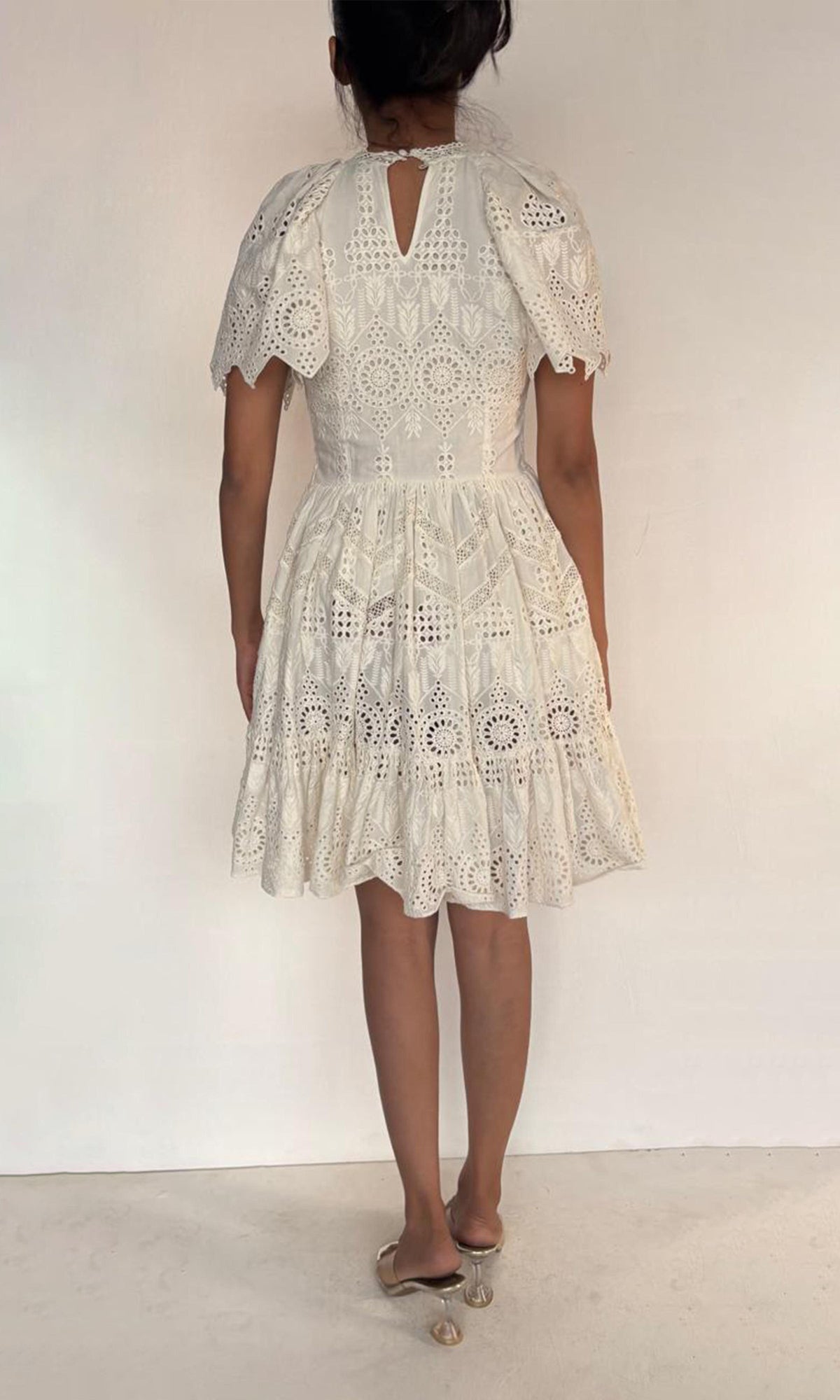 Hemant And Nandita | Ruby Cotton Schiffli Short Dress | White