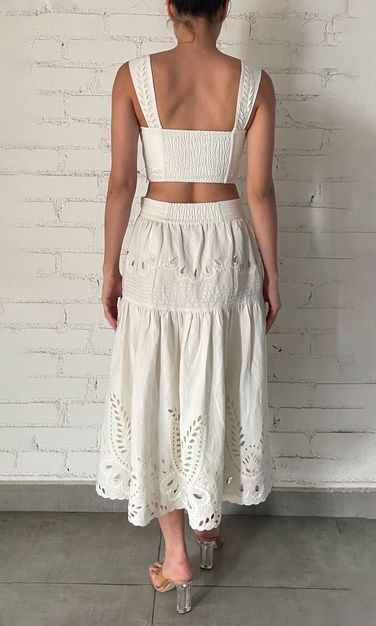 Hemant And Nandita | Runa Linen Cotton Midi Skirt | Off White