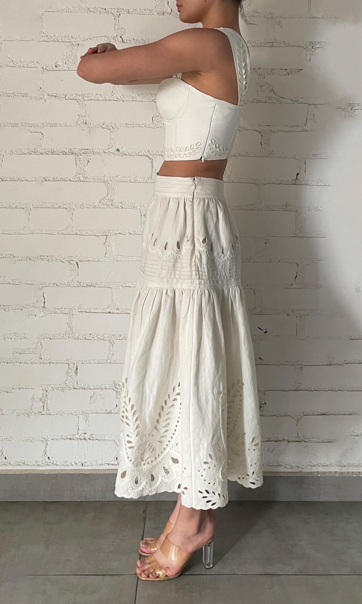 Hemant And Nandita | Runa Linen Cotton Midi Skirt | Off White