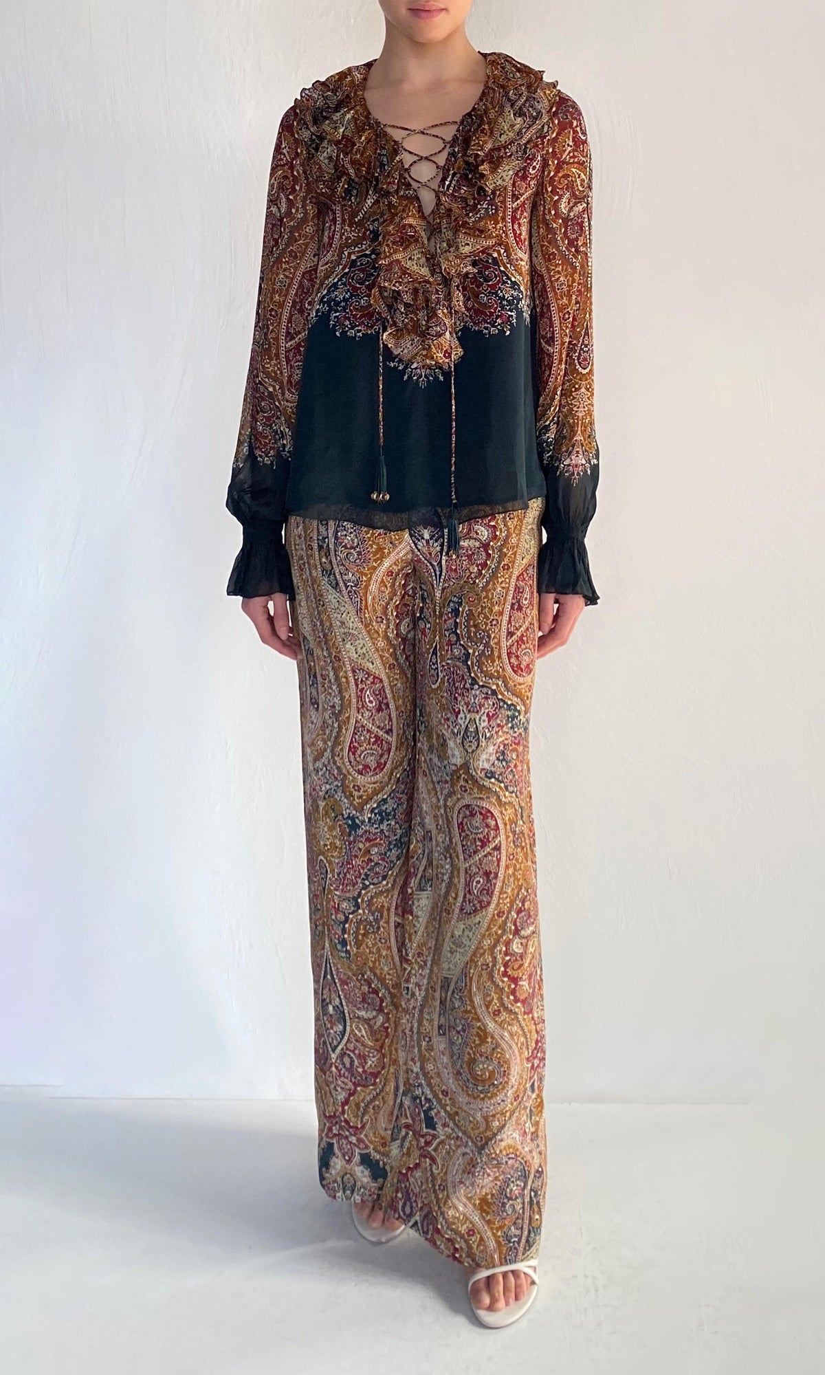 Hemant And Nandita | Ruza Viscose Flat Chiffon Top | Green Multi