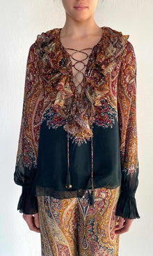 Hemant And Nandita | Ruza Viscose Flat Chiffon Top | Green Multi