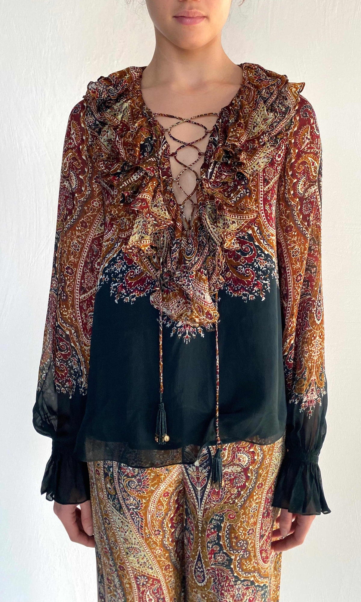 Hemant And Nandita | Ruza Viscose Flat Chiffon Top | Green Multi