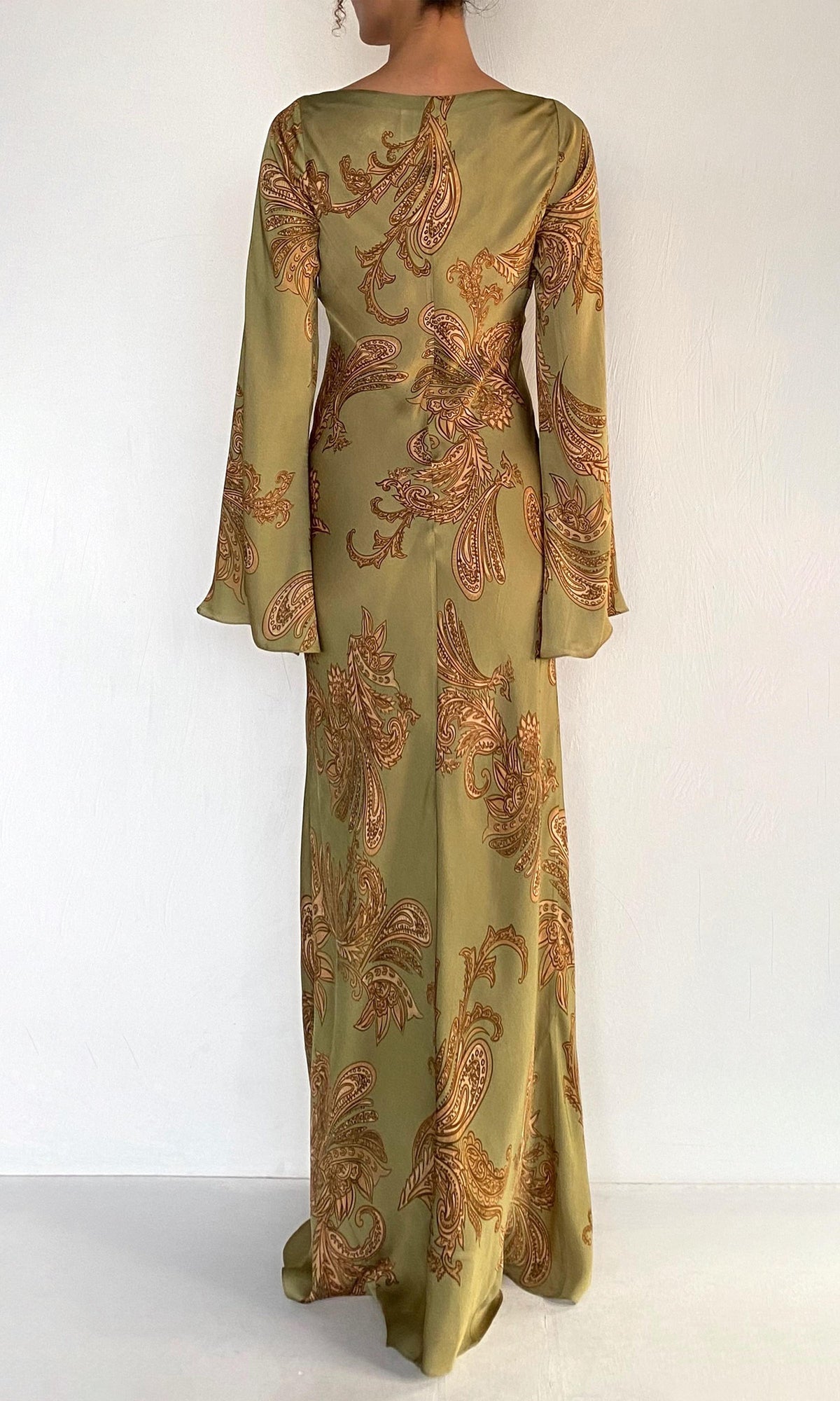 Hemant And Nandita | Sakhi Viscose Satin Long Bias Dress | Olive
