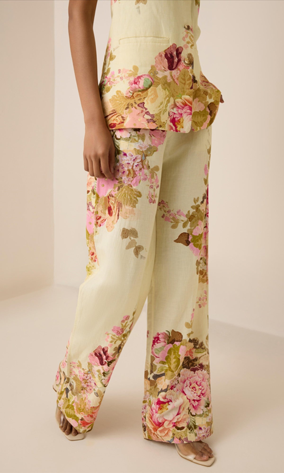 Womens | Sama Linen Cotton Flared Pants | Ivory Multi