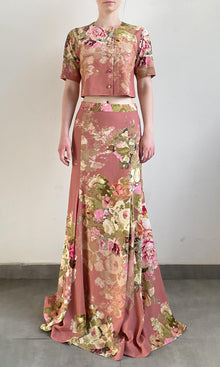 Hemant And Nandita | Sama Polyester Crepe Crop Top | Peach Floral
