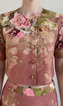 Hemant And Nandita | Sama Polyester Crepe Crop Top | Peach Floral