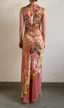 Hemant And Nandita | Sama Viscose Satin Long Dress | Peach Floral