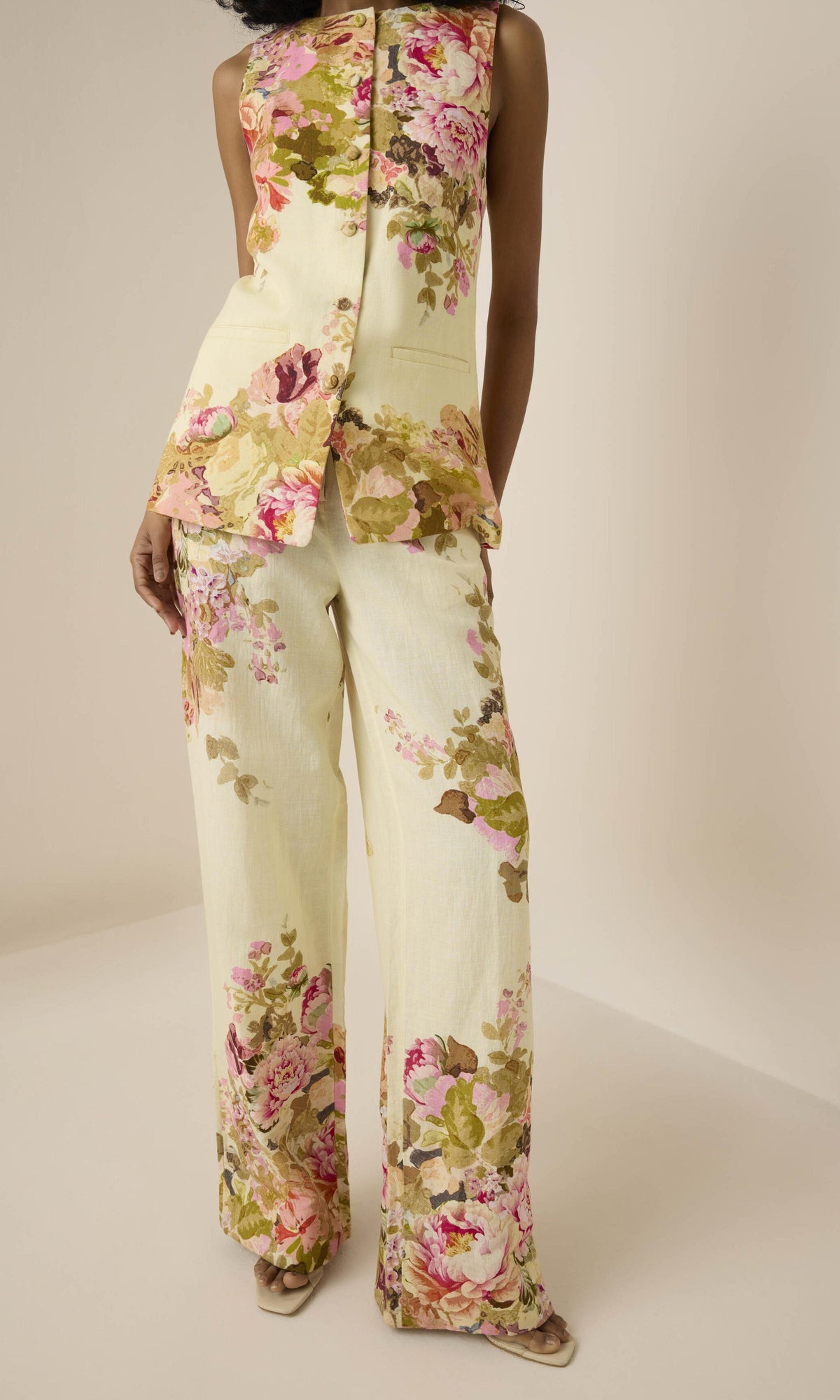 Womens | Sama Linen Cotton Waist Coat | Off White Multi