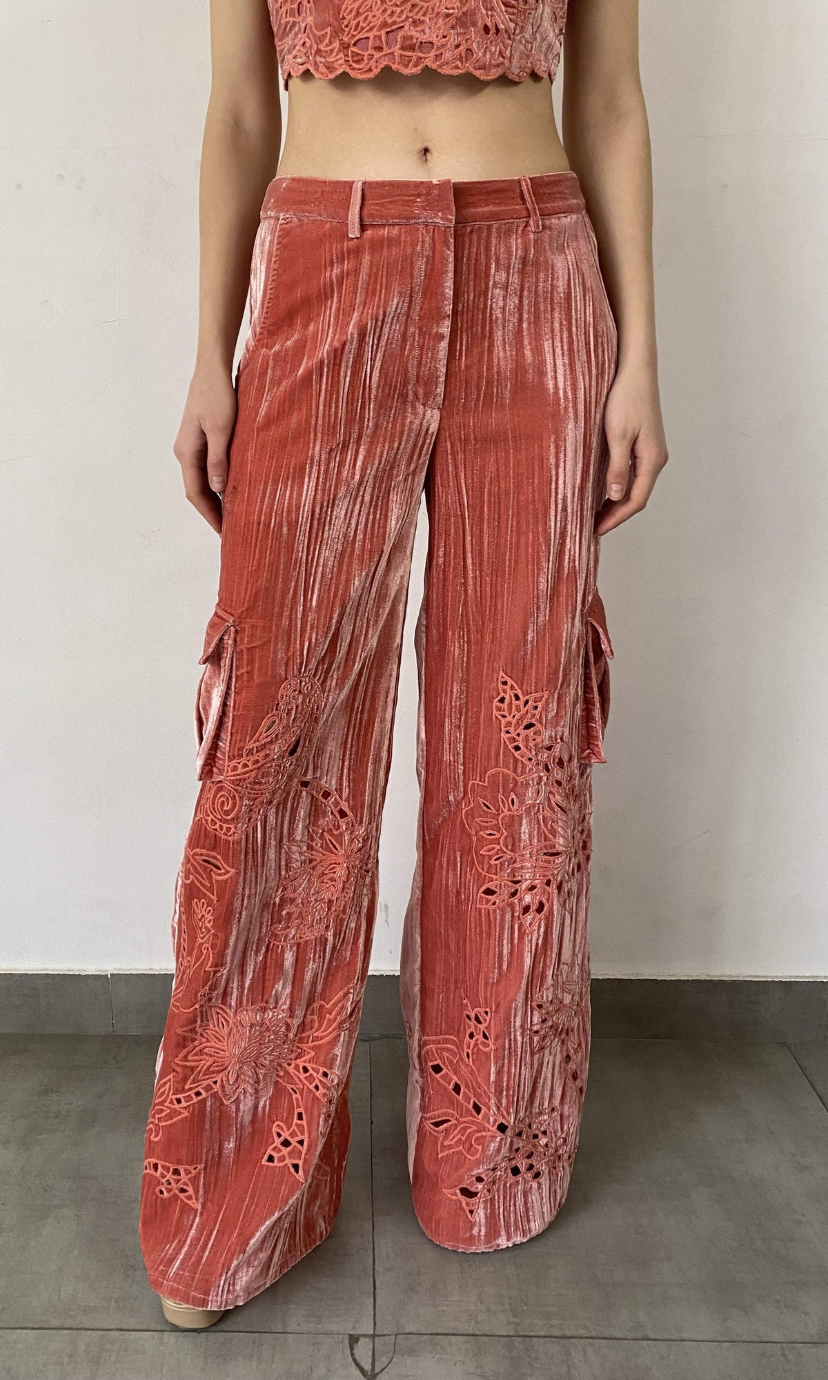 Hemant And Nandita | Sehr Polyester Crushed Velvet Pants | Pink
