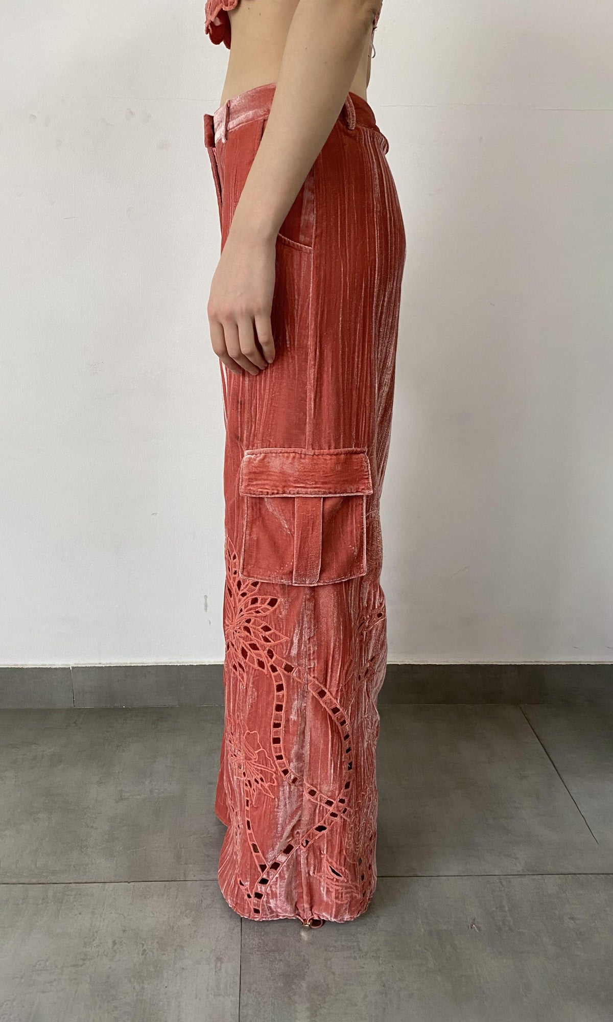 Hemant And Nandita | Sehr Polyester Crushed Velvet Pants | Pink