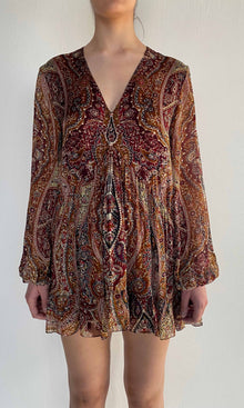 Hemant And Nandita | Shifa Viscose Flat Chiffon Mini Dress | Burgundy