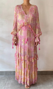 Hemant And Nandita | Sidra Viscose Georgette Floral Lurex Kaftan | Pink Multi