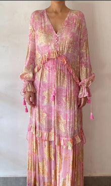 Hemant And Nandita | Sidra Viscose Georgette Floral Lurex Kaftan | Pink Multi