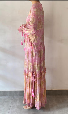 Hemant And Nandita | Sidra Viscose Georgette Floral Lurex Kaftan | Pink Multi