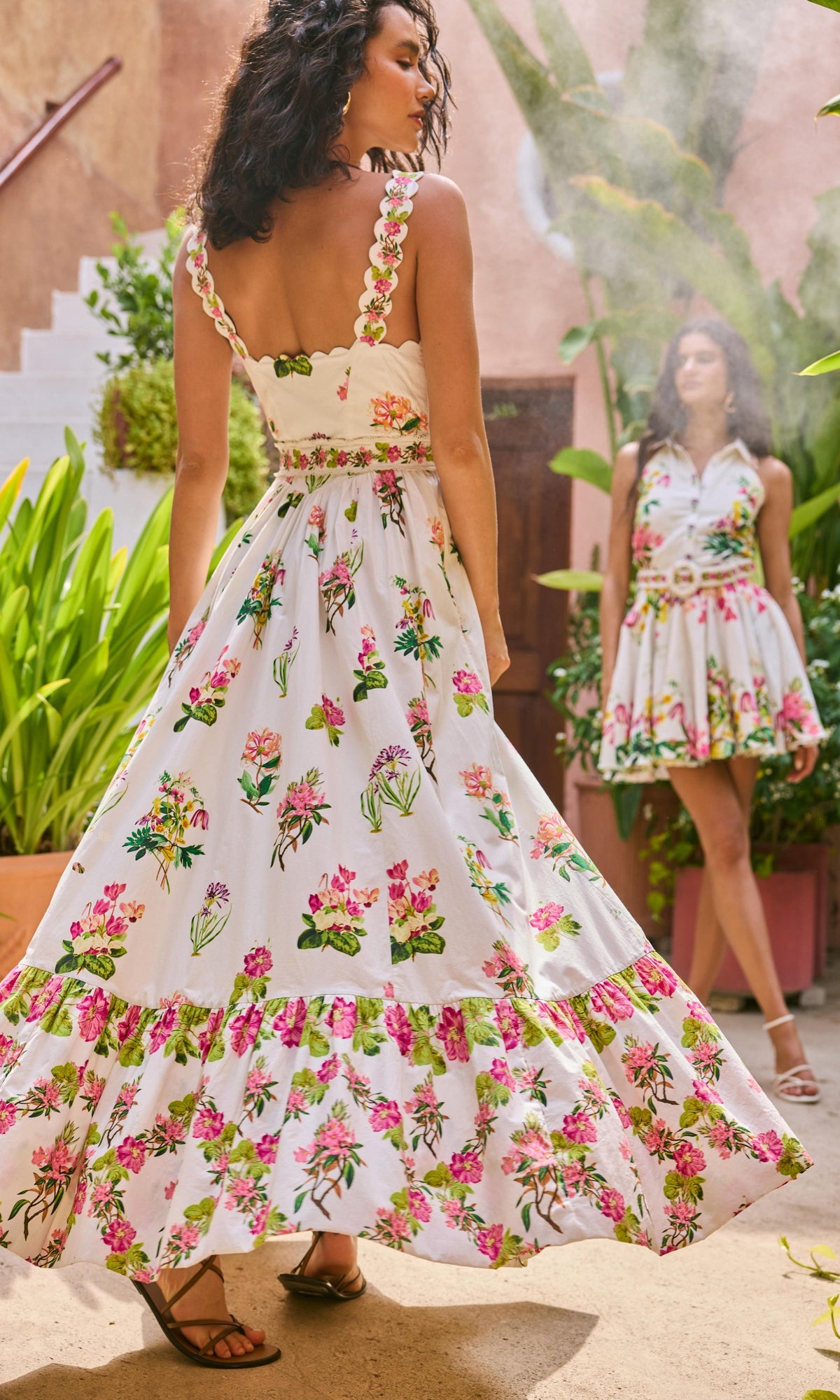 Womens | Taha Cotton Poplin Long Dress With Buckle Belt | White Floral