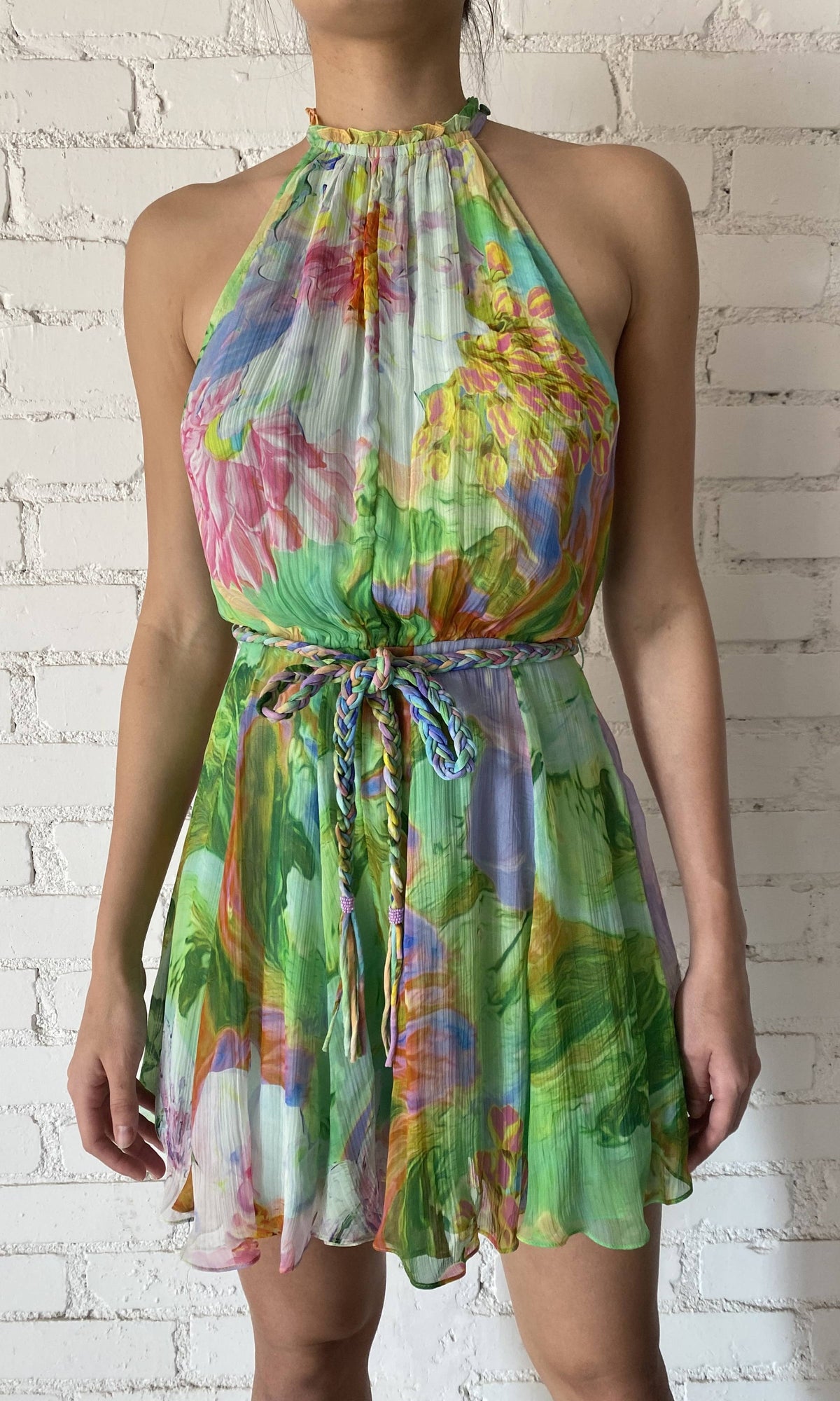 Hemant And Nandita | Tiva Viscose Crinkle Chiffon Romper With Belt | Multicolor