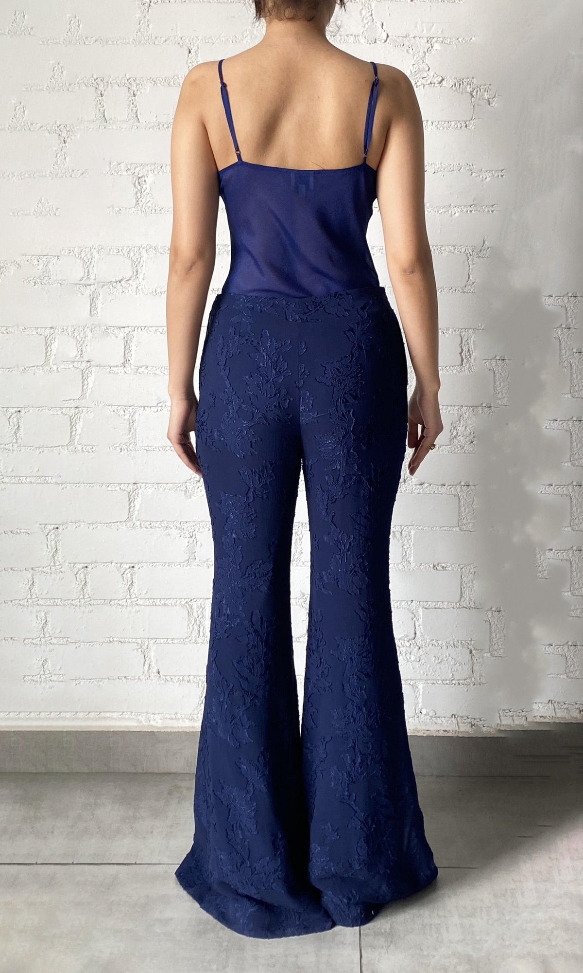 Womens | Tiya Viscose Georgette Jacquard Pants | Navy