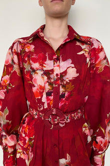 Short Dress With Buckle Belt | Burgundy Mix