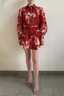 Short Dress With Buckle Belt | Burgundy Mix