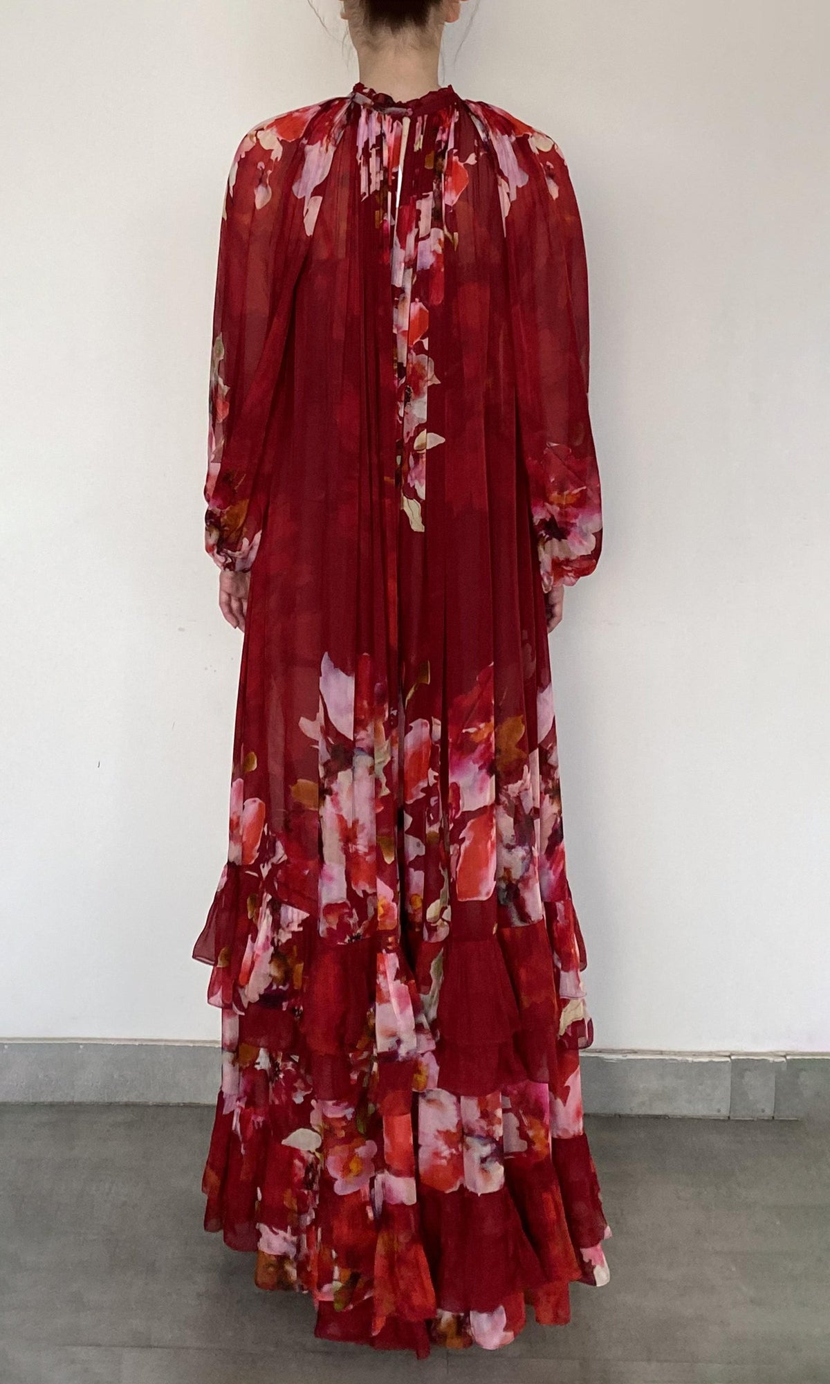 Womens | Tuhi Viscose Flat Chiffone Maxi Dress | Burgundy Multi