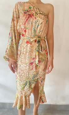 Hemant And Nandita | Veena Velvet Brasso Midi Dress | Peach Multi