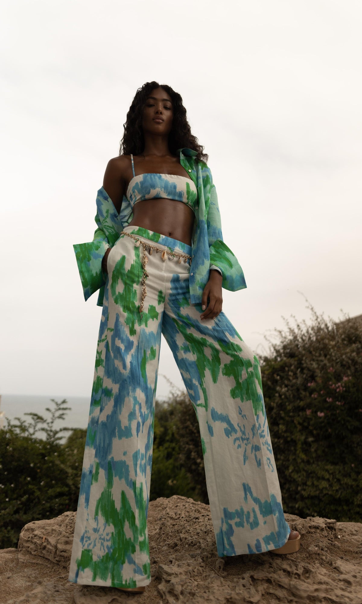 Hemant And Nandita | Vida Linen Cotton Bandeau | Blue Green