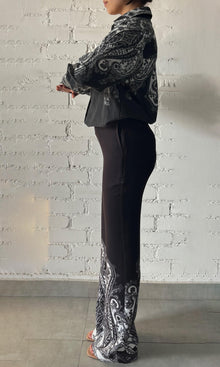 Womens | Viri Heavy Crepe Fitted & Flared Pants | Black White