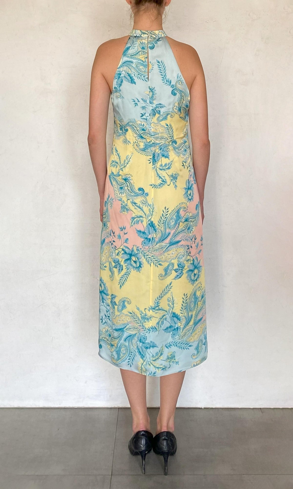Hemant And Nandita | Wani Viscose Satin Midi Dress | Blue Floral