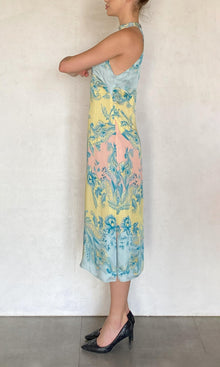 Hemant And Nandita | Wani Viscose Satin Midi Dress | Blue Floral