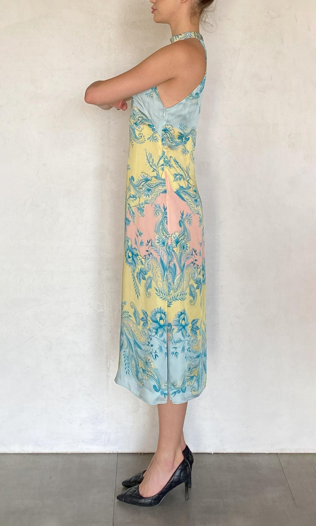 Hemant And Nandita | Wani Viscose Satin Midi Dress | Blue Floral