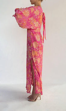 Womens | Xari Viscose Jacquard Kaftan | Pink Multi