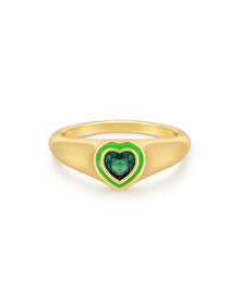 Heart Signet Ring - Green - Gold | Plated Silver