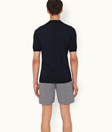 Horton Silk Checkerboard Resort Placket Silk Polo Shirt | Night Iris