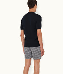 Horton Silk Checkerboard Resort Placket Silk Polo Shirt | Night Iris
