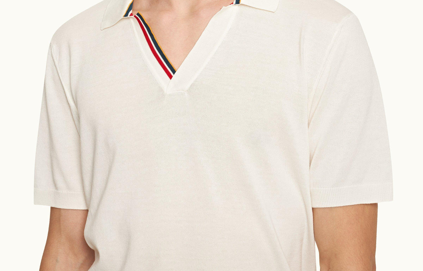Horton Tipping Tailored Fit Ob Stripe Tipping Organic Cotton Polo Shirt | White Sand