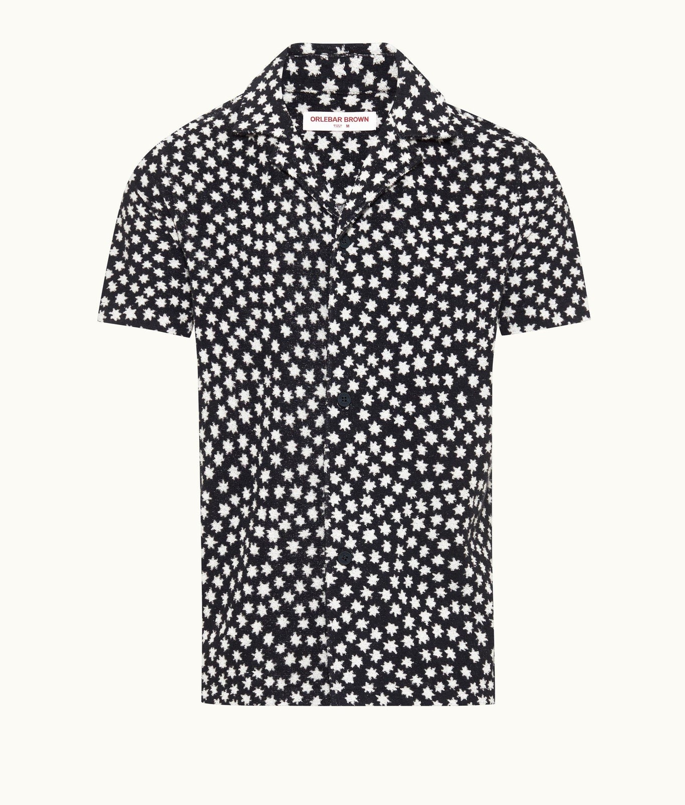 Howell Towelling Star Jacquard Relaxed Fit Capri Collar Cotton Towelling Shirt | Night Iris