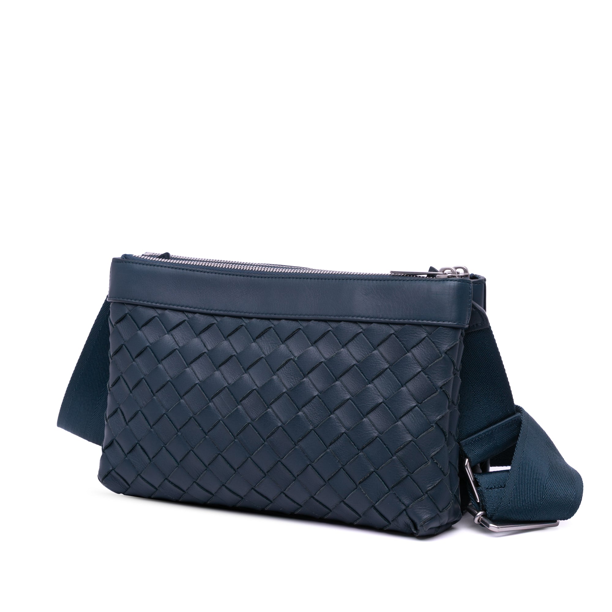 Bottega Veneta | Pre-Owned Leather Intrecciato Duo Crossbody | Blue